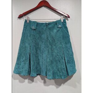 Modcloth Womens Green Corduroy Full Circle Skater Short Skirt Pleated Lined Sz 4